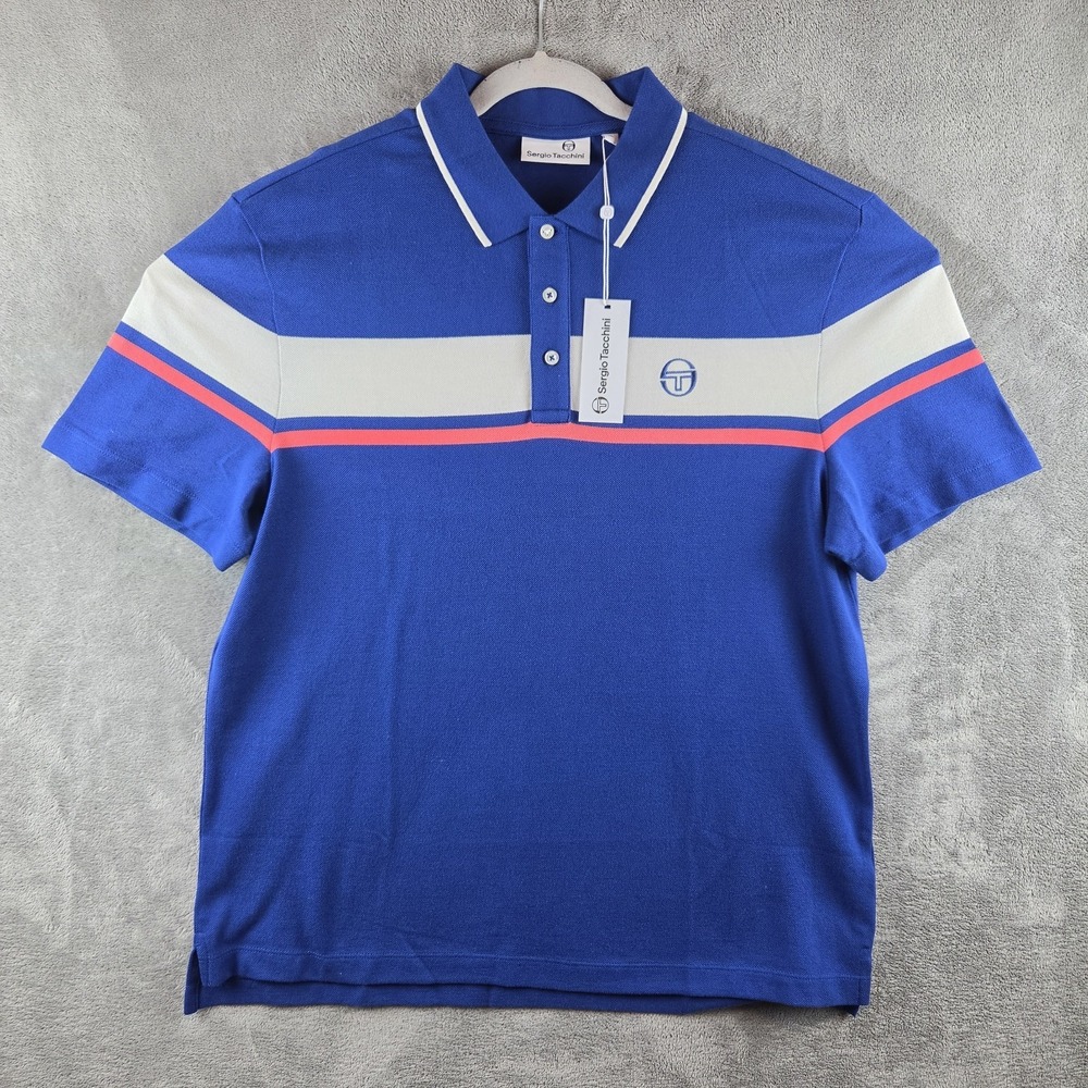 NWT Sergio Tacchini Damarindo Retro Color Block Pique Polo Shirt Mens Sz XL
